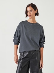 Grau - Hush Flo Oversized Long Sleeve 100% Cotton T-Shirt - Bild 1 von 4