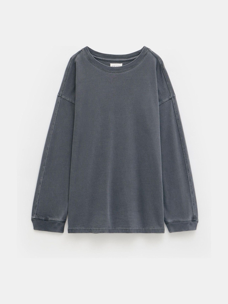 Grau - Hush Flo Oversized Long Sleeve 100% Cotton T-Shirt - Bild 4 von 4