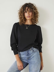 Hush Black Emily Puff Sleeve 100% Cotton Jersey Top - Image 1 of 3