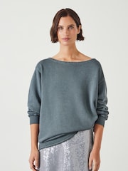 Hush Grey Josie Relaxed Raw Edge Hem 100% Cotton Sweatshirt - Image 1 of 5