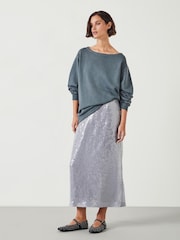 Hush Grey Josie Relaxed Raw Edge Hem 100% Cotton Sweatshirt - Image 2 of 5