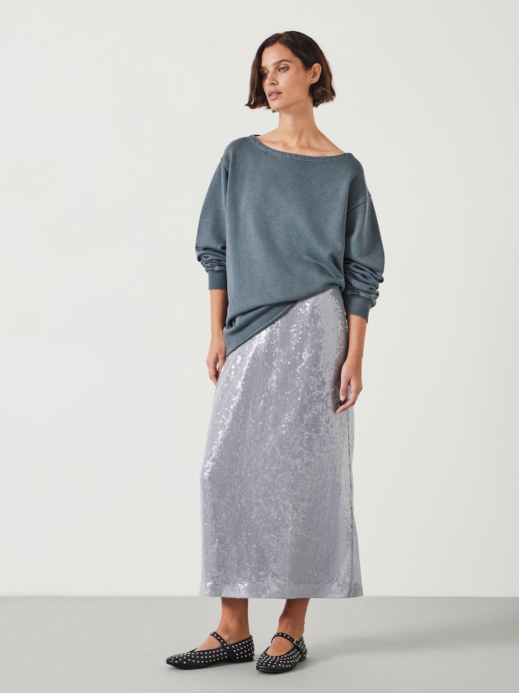 Hush Grey Josie Relaxed Raw Edge Hem 100% Cotton Sweatshirt - Image 2 of 5