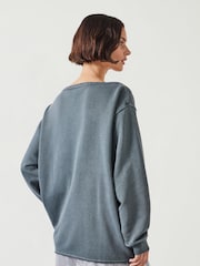 Hush Grey Josie Relaxed Raw Edge Hem 100% Cotton Sweatshirt - Image 4 of 5