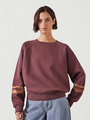 Hush Brown Gemma Foil Stripe Relaxed 100% Cotton Sweatshirt - Image 1 of 3