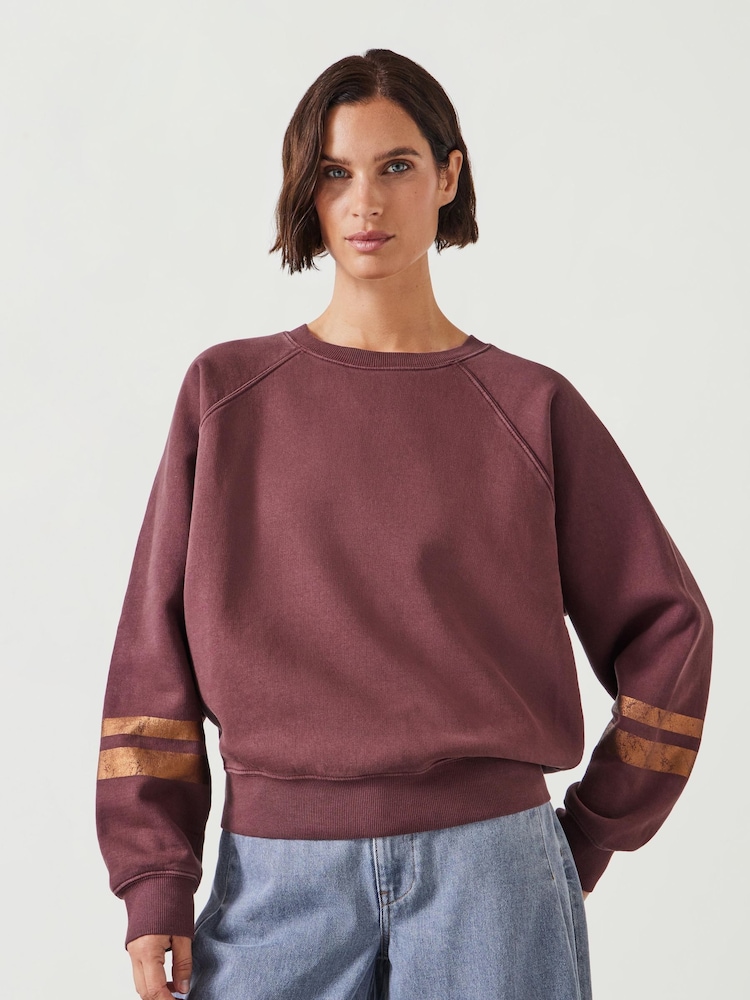Hush Brown Gemma Foil Stripe Relaxed 100% Cotton Sweatshirt - Image 1 of 3