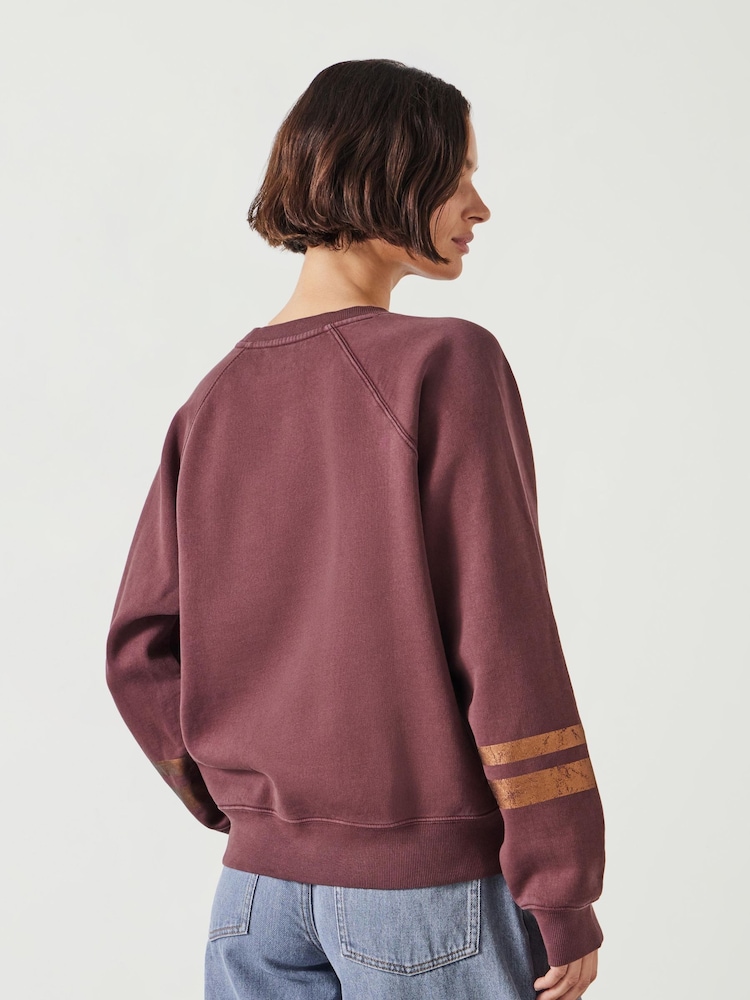 Hush Brown Gemma Foil Stripe Relaxed 100% Cotton Sweatshirt - Image 2 of 3