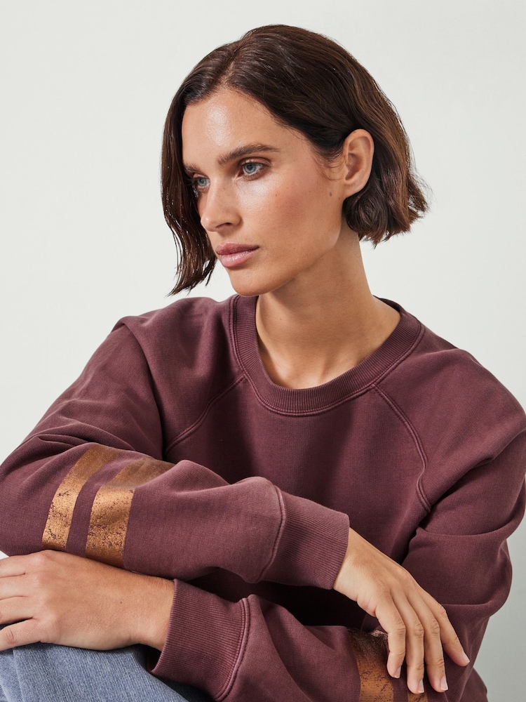 Hush Brown Gemma Foil Stripe Relaxed 100% Cotton Sweatshirt - Image 3 of 3