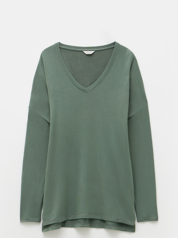Hush Green Gillian Wide Jersey V-Neck Top - Image 4 of 4