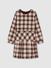 Reiss Burgundy Elif 13-14 yrs Check Piped Pleated Dress - Image 1 of 4