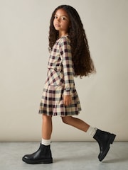 Reiss Burgundy Elif 13-14 yrs Check Piped Pleated Dress - Image 2 of 4