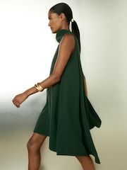 Reiss Green Shauna High-Neck Drape Back Mini Dress - Image 5 of 6