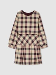 Reiss Burgundy Elif 4-9 yrs Check Piped Pleated Dress - Image 2 of 4