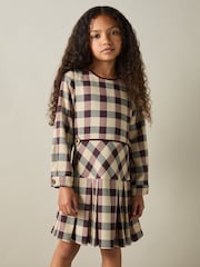 Reiss Burgundy Elif 4-9 yrs Check Piped Pleated Dress - Image 3 of 4