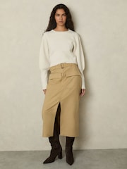 Reiss Cream Ella Wool-Blend Balloon-Sleeve Cropped Jumper - Image 3 of 7