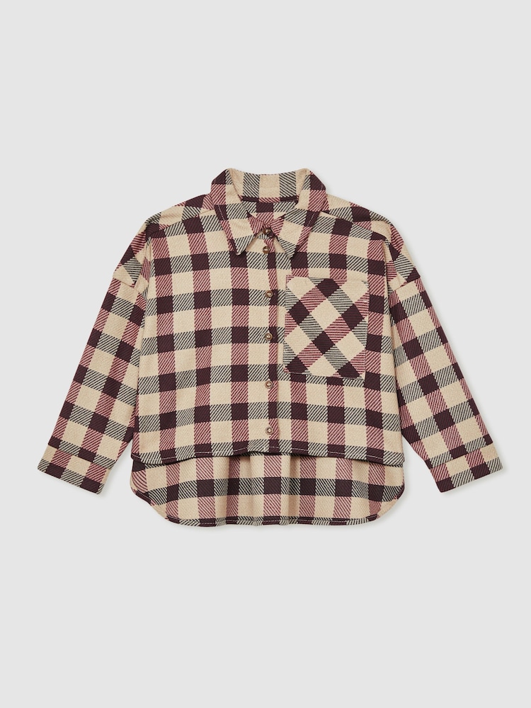 Reiss Burgundy Elif 13-14 yrs Oversized Woven Check Shirt - Image 1 of 4