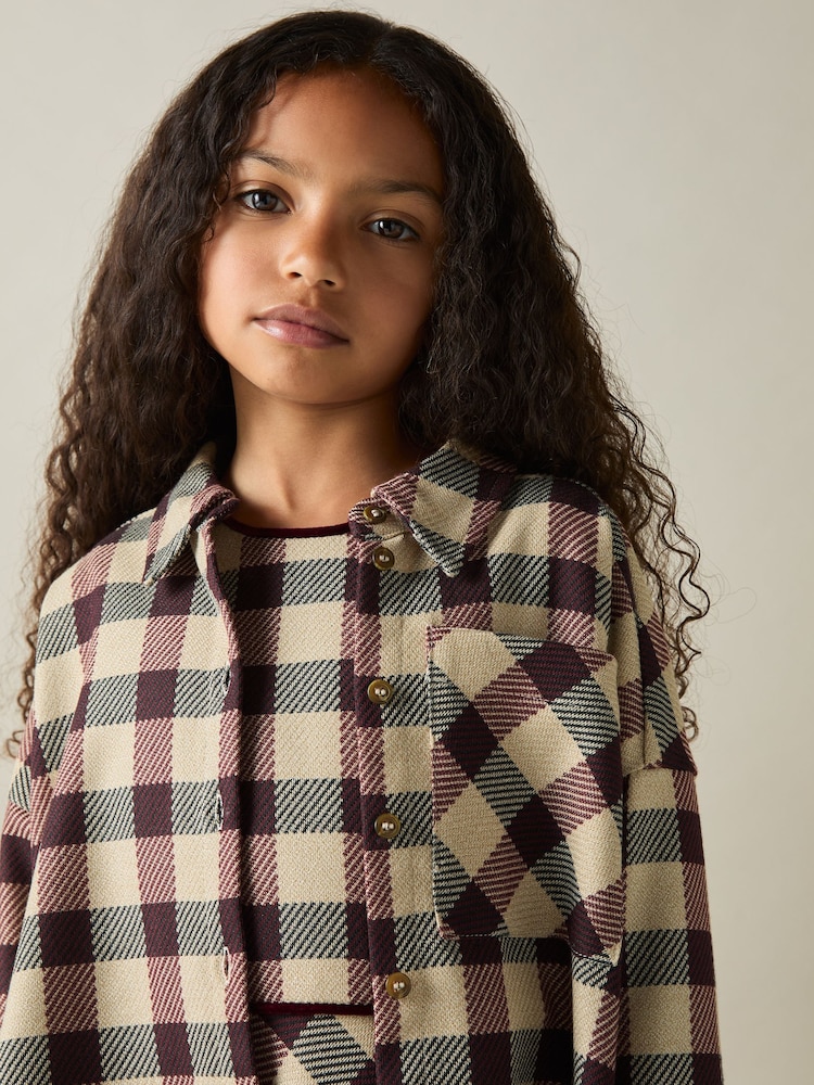 Reiss Burgundy Elif 13-14 yrs Oversized Woven Check Shirt - Image 2 of 4
