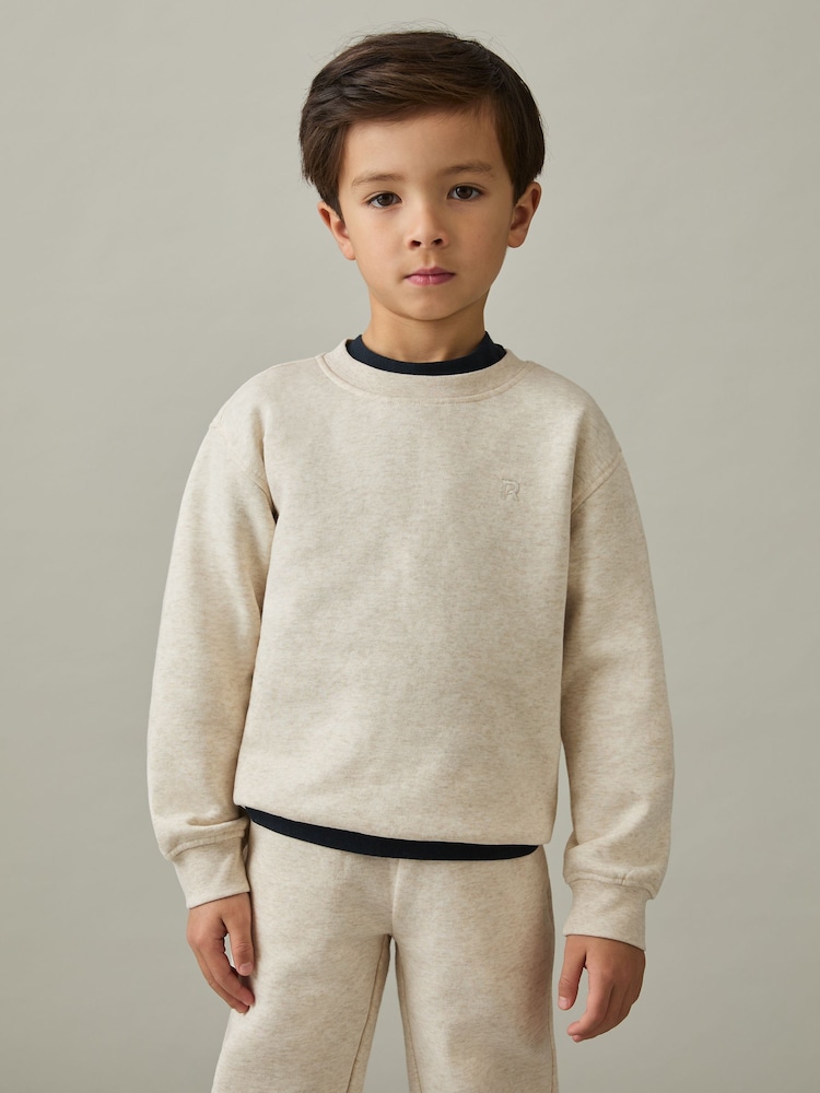 Reiss Ivory Marl Avery Cotton-Blend Sweatshirt and Joggers Set - Image 1 of 4