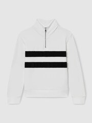 Reiss White/Emerald Green Montane Interlock Velour-Stripe Half-Zip Sweatshirt - Image 1 of 4