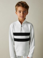 Reiss White/Emerald Green Montane Interlock Velour-Stripe Half-Zip Sweatshirt - Image 3 of 4