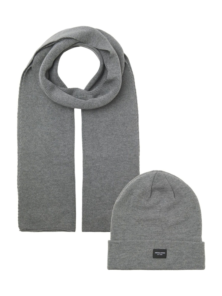JACK & JONES Grey Hat and Scarf Gift Box Set - Image 1 of 3