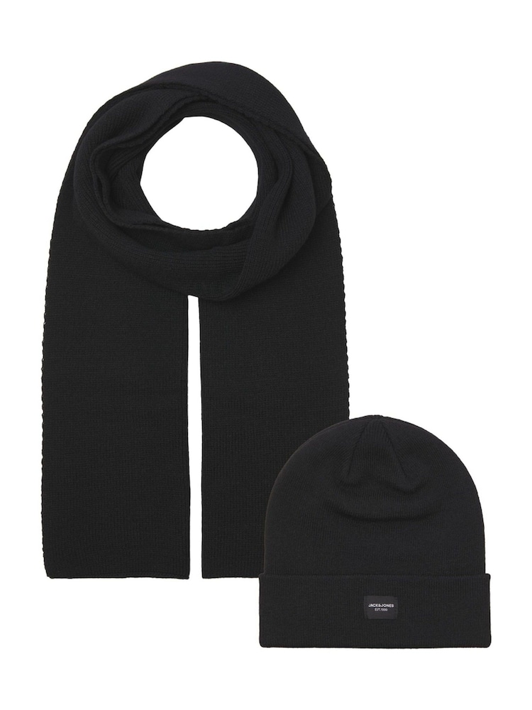 JACK & JONES Black Hat and Scarf Gift Box Set - Image 1 of 3