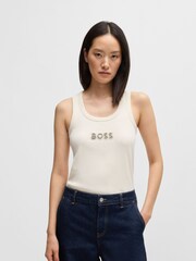 BOSS White Crystal Logo Tank Top In Stretch Cotton - Image 1 of 5