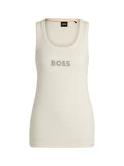BOSS White Crystal Logo Tank Top In Stretch Cotton - Image 5 of 5