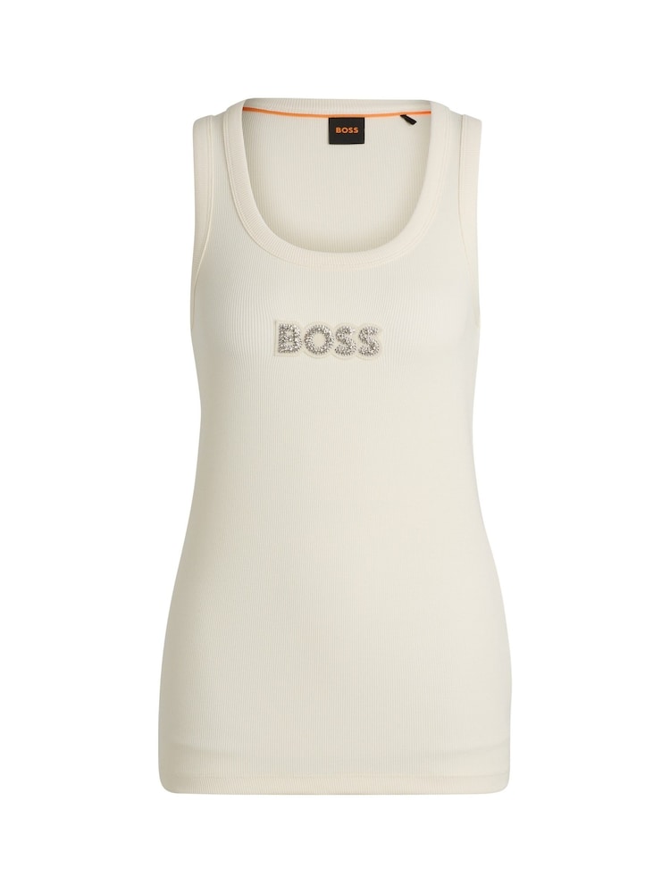 BOSS White Crystal Logo Tank Top In Stretch Cotton - Image 5 of 5