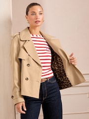 Love & Roses Camel Leopard Print Lined Cropped Trench Coat - Image 2 of 5