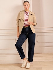 Love & Roses Camel Leopard Print Lined Cropped Trench Coat - Image 4 of 5