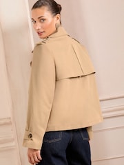 Love & Roses Camel Leopard Print Lined Cropped Trench Coat - Image 5 of 5