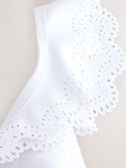 White Plunge Frill Laser Cut Tummy Control Swimsuit - Image 2 of 3