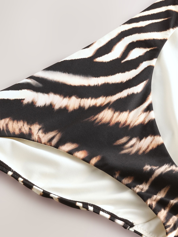 Black/Cream Zebra High Leg Print Bikini Bottoms - Image 7 of 9