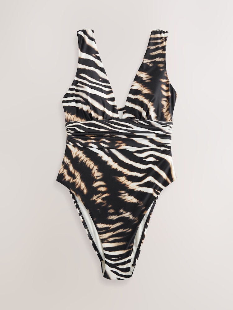 Noir/Cream zèbre - Maillot de bain gainant pigeonnant - Image 7 of 9