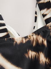 Black/Cream Zebra Plunge Tummy Control Swimsuit - Image 9 of 9