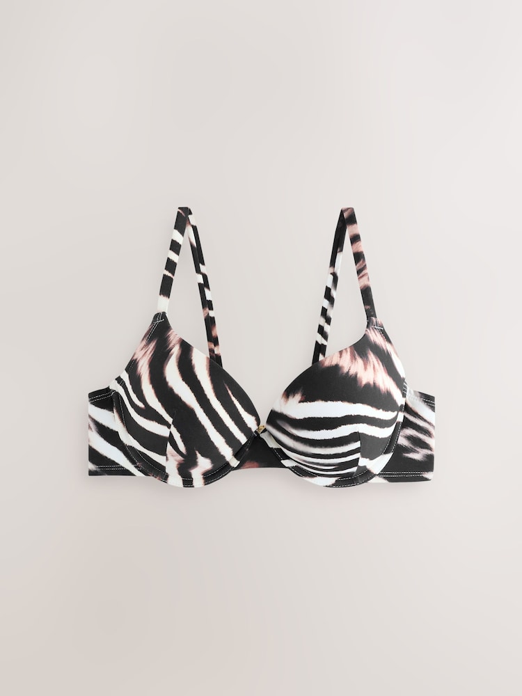 Black/Brown Zebra Push Up Wired Padded Bikini - Image 6 of 6