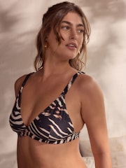 Black/Animal Ruched Strap Triangle Bikini Top - Image 1 of 7