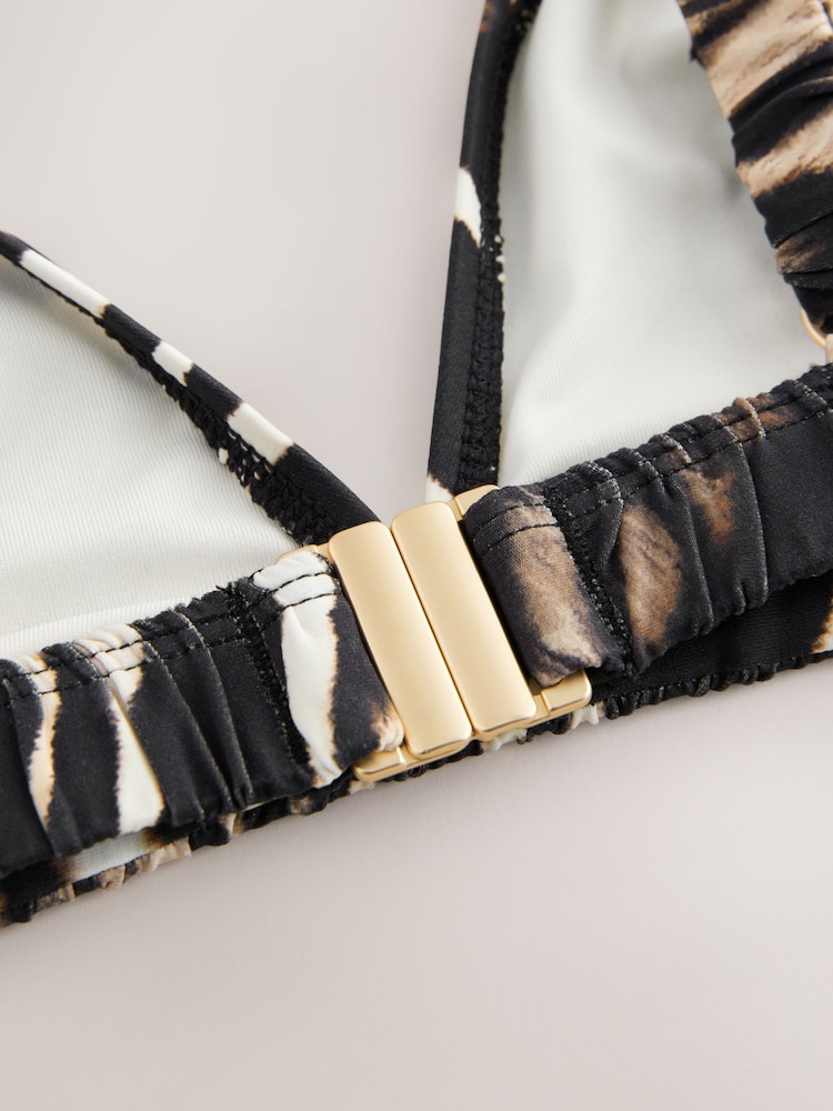 Black/Animal Ruched Strap Triangle Bikini Top - Image 7 of 7