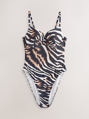 Black/Brown Zebra Push Up Wired Padded Swimsuit - Image 7 of 10