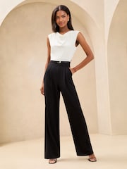 أسود/أبيض - Lipsy 2 in 1 Cowl Neck Belted Jumpsuit - صورة 1 من 4