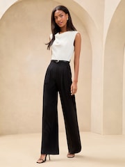 أسود/أبيض - Lipsy 2 in 1 Cowl Neck Belted Jumpsuit - صورة 3 من 4