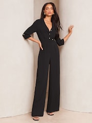 Lipsy Black Utility 3/4 Sleeve Jumpsuit - Image 1 of 4