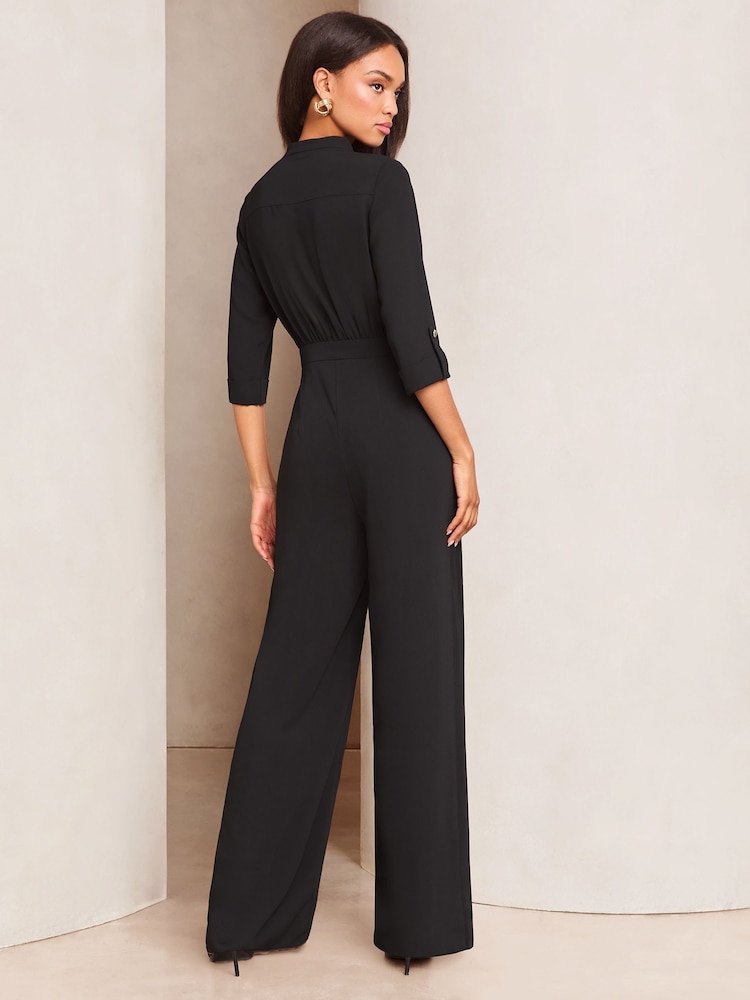 Lipsy Black Utility 3/4 Sleeve Jumpsuit - Image 4 of 4