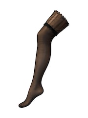 Pour Moi Black Linear Embroidery Top Stocking - Image 4 of 4