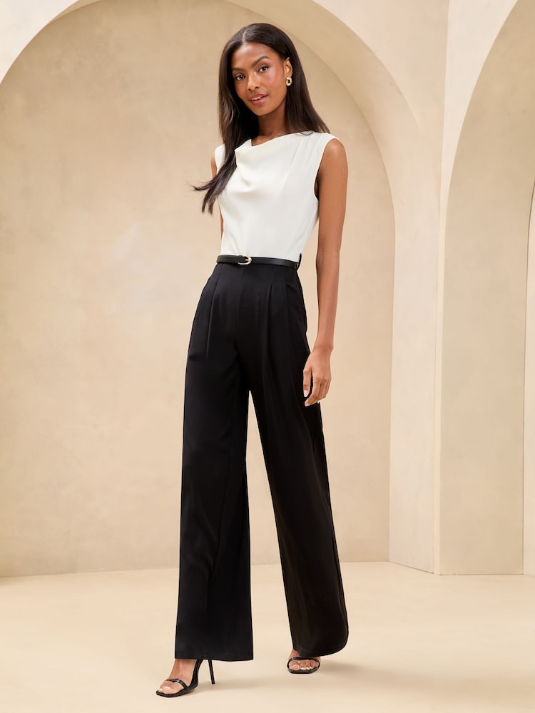 Lipsy White Petite 2 in 1 Cowl Neck Belted Jumpsuit - Image 3 of 4