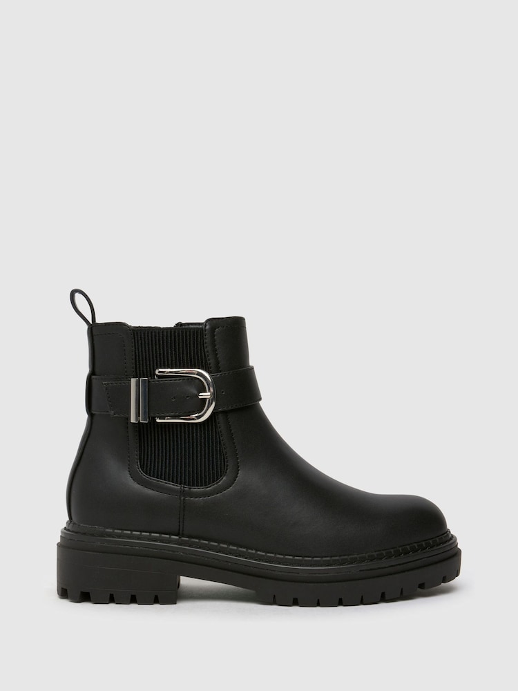 Schuh Amari Chunky Buckle Black Boots - Image 1 of 4 Schuh Amari Chunky Buckle Black Boots - Image 1 of 4