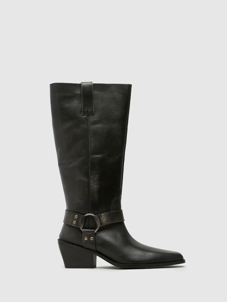 Schuh Grey Dilara Leather Western Boots - Image 1 of 4