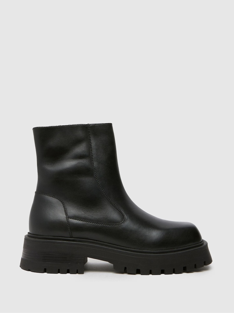 Schuh Alicia Leather Square Toe Black Boots - Image 1 of 4