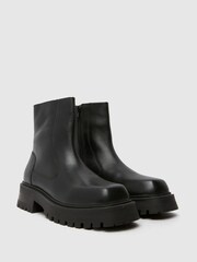 Schuh Alicia Leather Square Toe Black Boots - Image 2 of 4