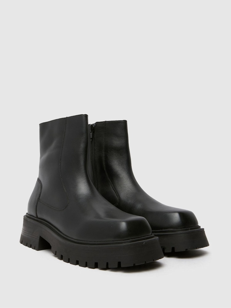 Schuh Alicia Leather Square Toe Black Boots - Image 2 of 4